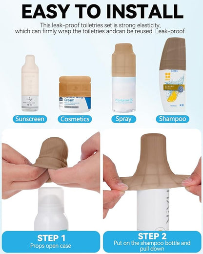 16 Pack Silicone Bottle Cover,Travels Essential for Women Men,Cruise Ship Essentials 2025,Beach Vacation Essentials,Travel Size Toiletries,Airplane Travel Accessories Elastic Sleeve for Leak Proofing