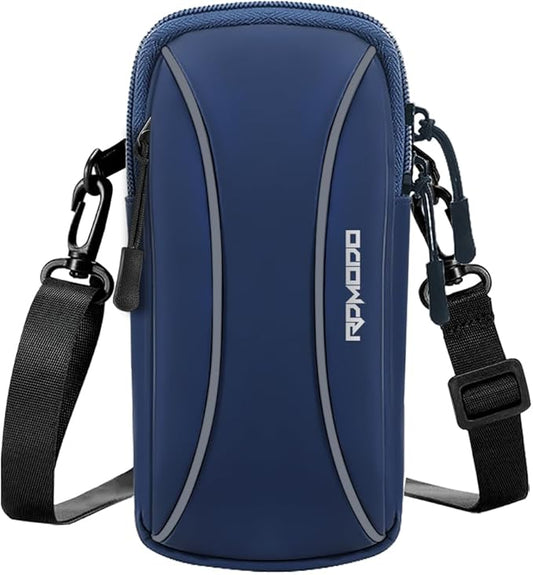 Arm Band for Phone for Running with Crossbody Strap，Running Phone Holder for iPhone 16 15 14 13 Pro Max Samsung Galaxy S24 S23，2 Pockets Lightweight Cell Phone Holder for Walking 7.2 Inch（Blue）