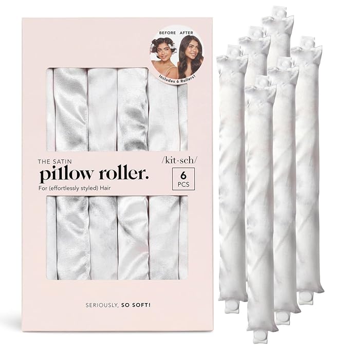 Kitsch Satin Pillow Rollers -Heatless Hair Curler, Hair Rollers, Heatless Curls Overnight, Flexible Curling Rods for Long &Short Hairs, Flexi Rod Curlers to Sleep in, Overnight Blowout Rods-6pc Marble