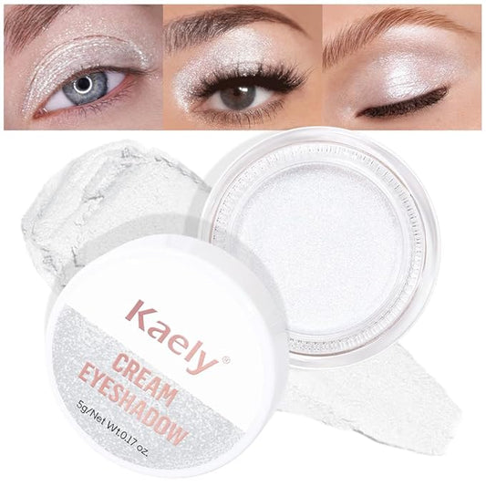 evpct Single Cream Eye Shadow Palette Pot Makeup for Older Women, Pearl White Sparkle Shimmer Glitter Metallic Monochrome Cream to Powder Eyeshadow Palette Eye Brightener, High Pigment Waterproof