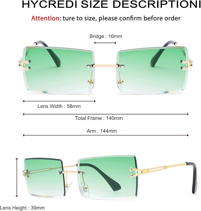 Rectangle Sunglasses for Men/Women Small Rimless Square Shade Eyewear