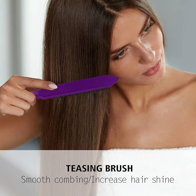 3 Pieces Hair Styling Comb Set Teasing Hair Brush Rat Tail Comb Edge Brush for Edge&Back Brushing, Combing, Slicking Hair for Women (Purple)