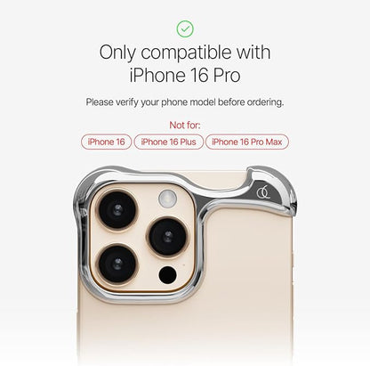 Arc Pulse Compatible with iPhone 16 Pro Phone Case (2024), Minimalist Protective Shock Absorption Aerospace Grade Aluminum Shells + Elastomer Inlays Easy Fit 6.3 inch (Aluminum Polished Silver)
