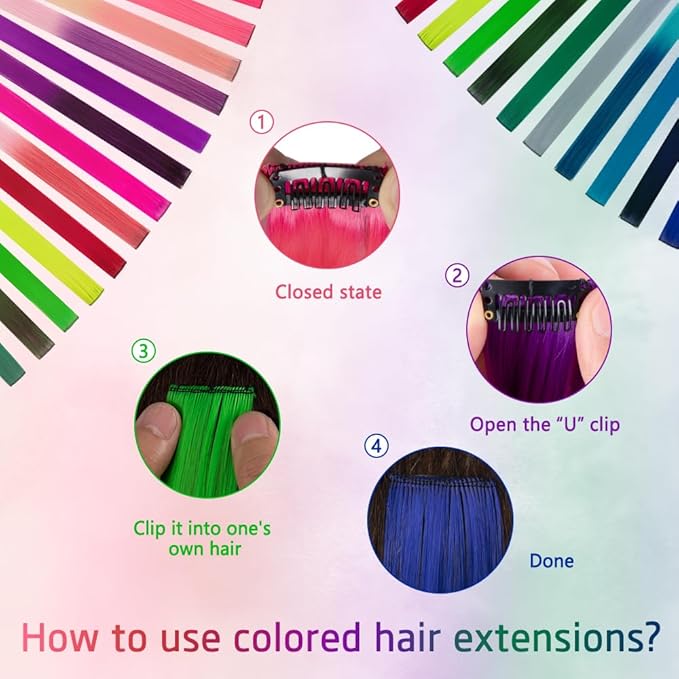 36 Pcs Colored Clip in Hair Extensions 20 Inch Long Straight Party Highlights Colorful Hair Extensions Synthetic Hairpieces for Women Kids Girls(18 colored)