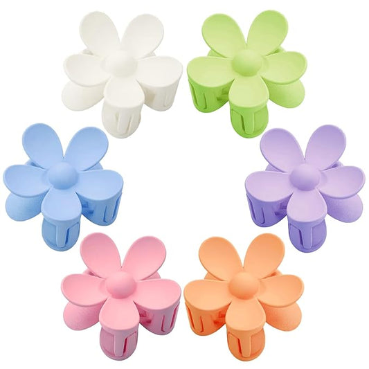 Flower Hair Clips 6 PCS Flower Claw Clips Daisy Clips for Women Matte Large Claw Clips Strong Hold Jaw Clamps Hair Accessories for Thick Hair 6 Colors