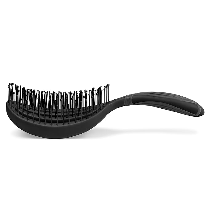 NuWay 4HAIR® DoubleC PRO® U.S. Patented Double Curved Detangling Brush is Hair Dryer Safe (Iron Black)