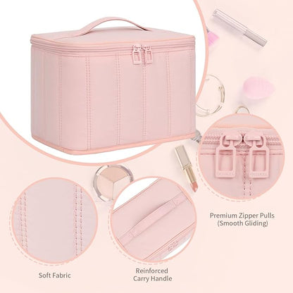 OCHEAL Travel Makeup Bag, Cosmetic Bags for Women Makeup Case Organizer Large Capacity Travel Toiletry Bag Storage Bags with Divider and Handle for Cosmetics Toiletries Brushes Tools-Pink