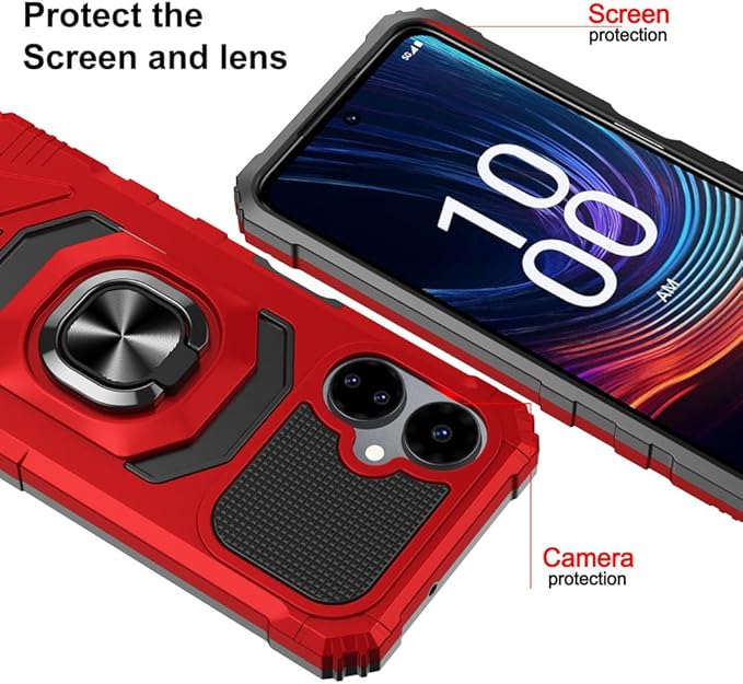 for Boost Mobile Celero 5G 2024 Case with 1 Pack Screen Protector,Dual Layer Hybrid Heavy Duty Defender Protection,Sleek Rugged Reinforced Cushion Corner Kickstand Shockproof Bumper Cover Red