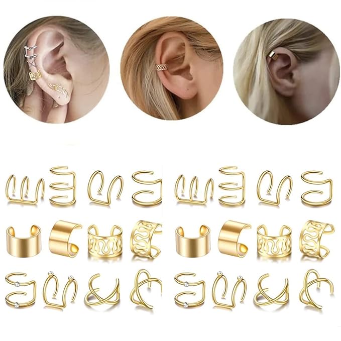 24 Pcs Gold Hair Braids Dreadlock, Non-Piercing Ear Clip Beard Beads Cuffs Clip Hair for Women Men Hair Accessories Styling Jewelry Tools