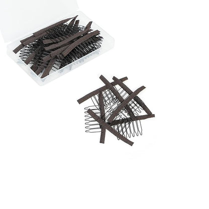 100 Pieces Wig Combs Wig Clips Wig Combs to Secure Wig 7-teeth Wig Accessories Tools For Making Wig Caps Wig Comb (Brown,100 Pcs)