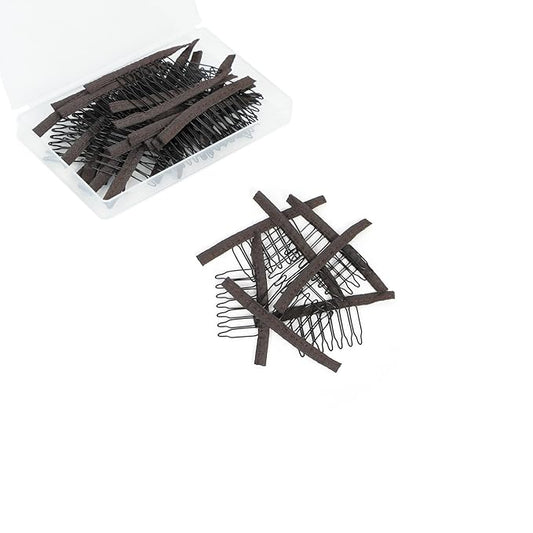 100 Pieces Wig Combs Wig Clips Wig Combs to Secure Wig 7-teeth Wig Accessories Tools For Making Wig Caps Wig Comb (Brown,100 Pcs)