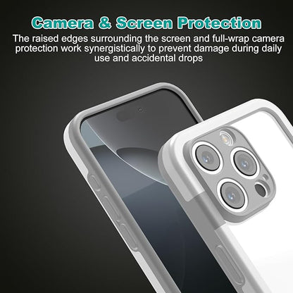 for iPhone 16 Pro Max Bumper Case, Hybrid Protection Heat Dissipation Frame No-Back Phone Cover Case 6.9" 2024 - White & Gray