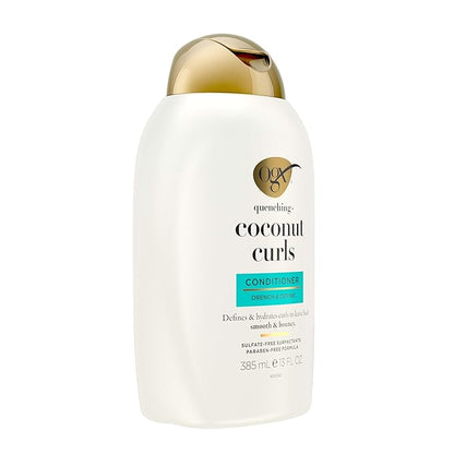 OGX Quenching + Coconut Curls Curl-Defining Conditioner, Nourishing Curly Hair Conditioner with Coconut /Citrus Oil & Honey, Paraben-Free with Sulfate-Free Surfactants, 13oz