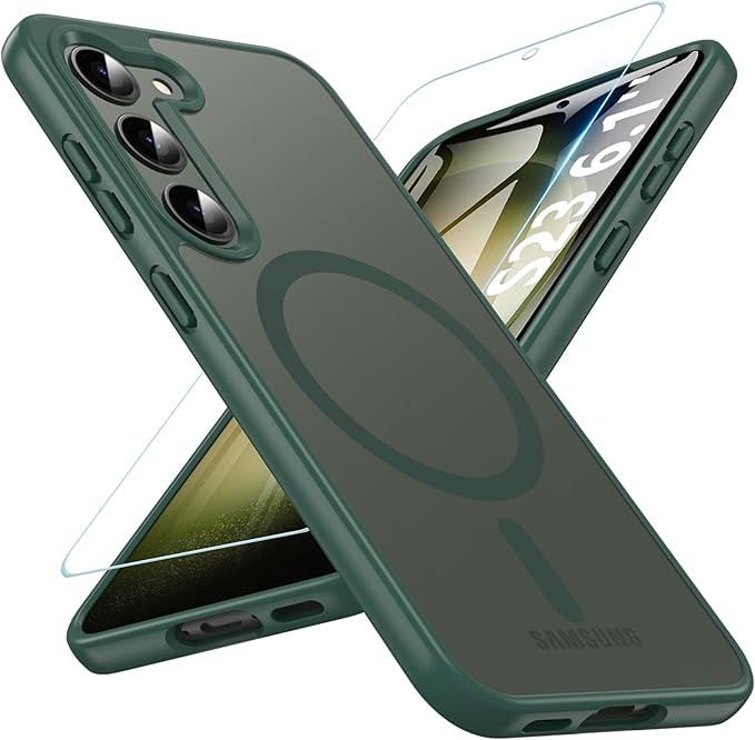 OWKEY for Galaxy S23 Case 6.1'', Magnetic Samsung Galaxy S23 Case for Magsafe with Screen Protector, [Military Grade Protection] Shockproof Phone Cover S23 Case Protective Case for Samsung S23, Green