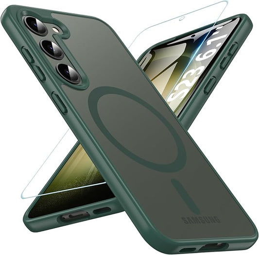 OWKEY for Galaxy S23 Case 6.1'', Magnetic Samsung Galaxy S23 Case for Magsafe with Screen Protector, [Military Grade Protection] Shockproof Phone Cover S23 Case Protective Case for Samsung S23, Green