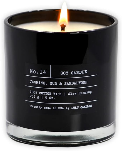 Lulu Candles | Jasmine, Oud & Sandalwood | Luxury Scented Soy Jar Candle | Hand Poured in The USA | Highly Scented & Long Lasting (9 Oz.)