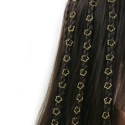 100PCS Hair Braid Rings Clips Gold Star and Gold Love Shape Hair Jewelry Ring for Braids Locs Hair Cute Braid Accessories(Gold)