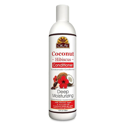 OKAY | Coconut Hibiscus Conditioner | For All Hair Types & Textures | Restore - Hydrate - Strengthen | With Almond, Argan & Avocado Oil | Free of Paraben, Silicone, Sulfate | 12. oz