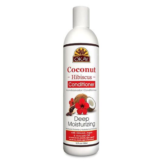 OKAY | Coconut Hibiscus Conditioner | For All Hair Types & Textures | Restore - Hydrate - Strengthen | With Almond, Argan & Avocado Oil | Free of Paraben, Silicone, Sulfate | 12. oz