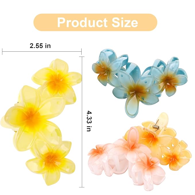 4PCS Cute Large Hair Clips for Thick Hair, Strong Hold Flower Beach Hair Accessories for Women and Girls (Colorful)