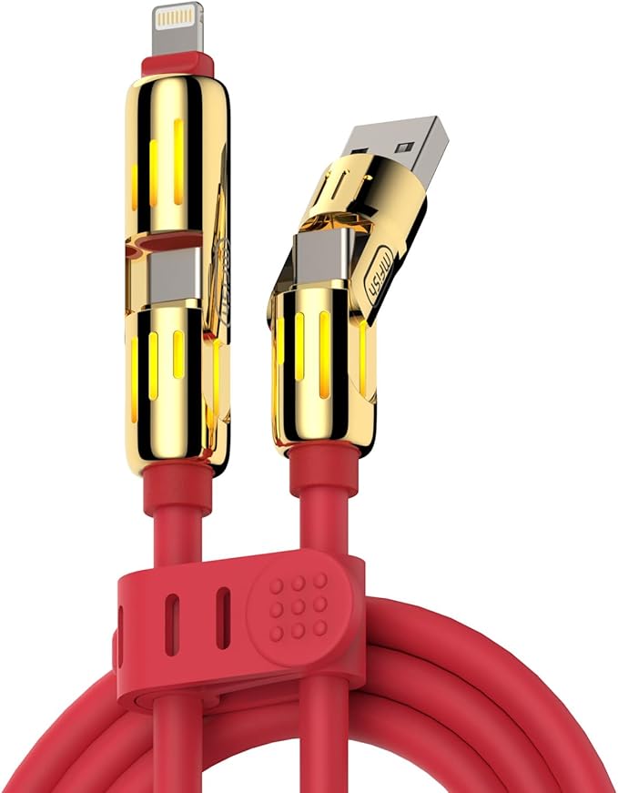 4-in-1 Universal Multi USB Charging Cable – 240W Max Fast Charger Cord with Multiple Connectors for iPhone 16/15/14/13, iPad, Samsung, MacBook, Tablets & More (Red, 6.6Ft)