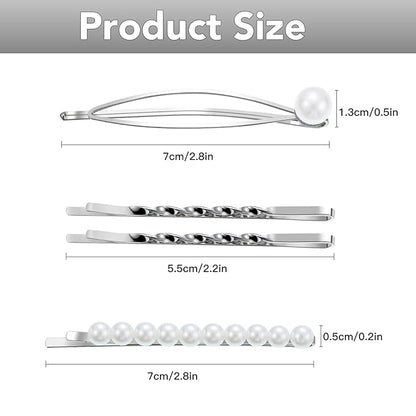 16 Pieces Geometric Metal Hair Pins, Silver Hair Pins Pearls Hair Clips Hair Barrettes Metal Bobby Pins for Woman Girls
