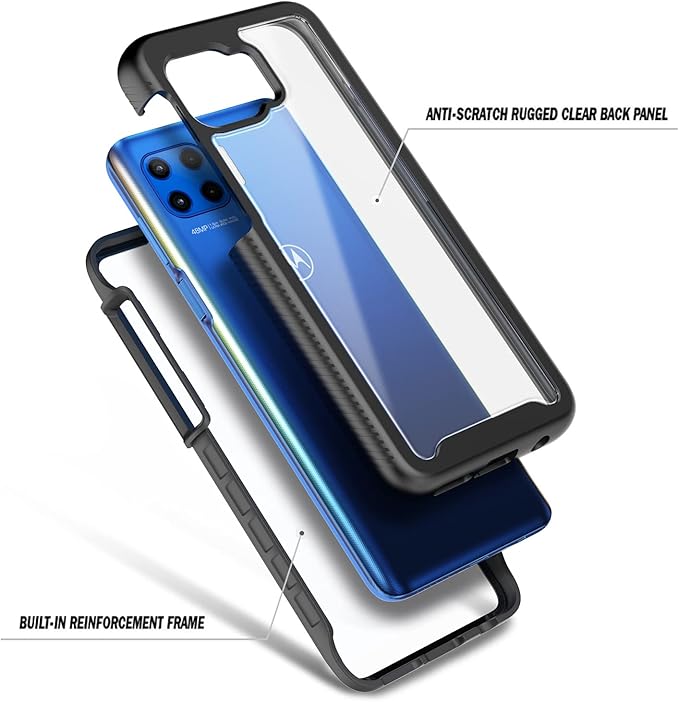 NZND Case for Motorola One 5G, 5G UW/G 5G Plus with [Built-in Screen Protector], [16FT Military Grade Drop Tested] Full-Body Protection Bumper Shockproof Protective Cover Case (Black)
