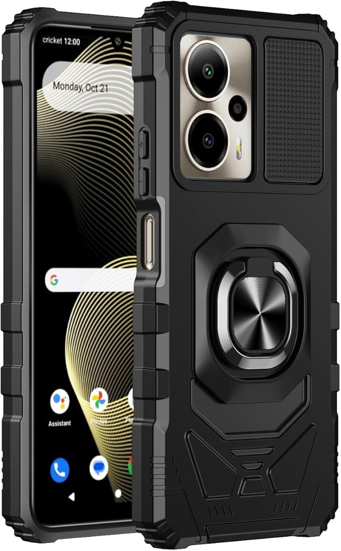 for Cricket Outlast 5G 2024 Case/AT&T Motivate Pro 5G Case with Screen Protector,Dual Layer Military Grade Protection with Ring Stand Phone Case for Cricket Outlast 5G/ATT Motivate Pro 5G Black