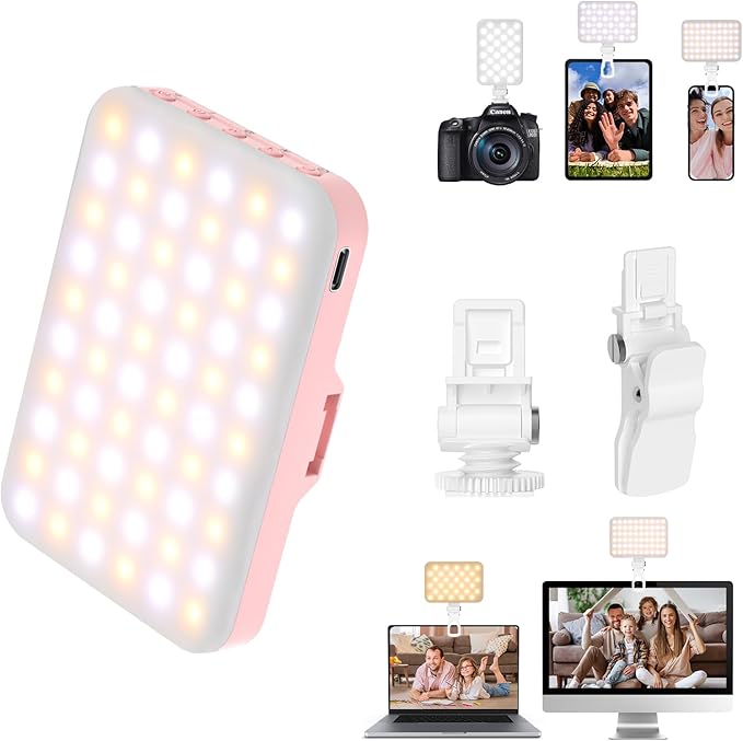 Selfie Light - BANSINE LED Phone Light USB-Rechargeable - Portable Photo Light with 97+ CRI, Up to 6500K Color Temperature Camera Light for Selfie, Zoom Conference, Video, Makeup and Live Stream