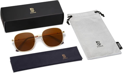 SOJOS Classic Trendy Square Sunglasses for Women Men Cute Big Frame Gold Shades SJ1137