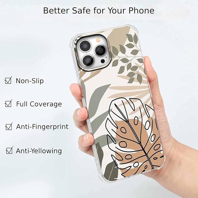 Case for iPhone 14 Pro Max with Green Leaves Design,Abstract Minimalist Plant Art Pattern,Soft TPU Bumper Phone Cover(14pm,Leaf)