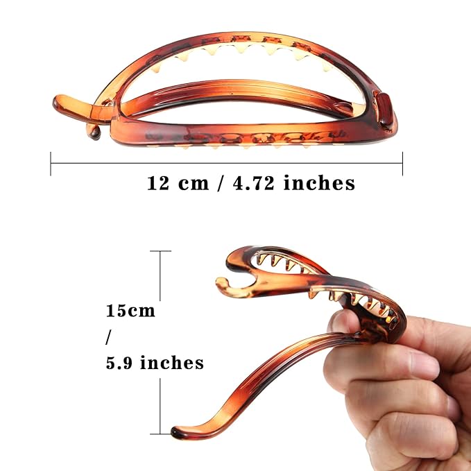 French Concord Hair Clips Claw - 6Pcs Side Slid Flat Hair Clips for Volume Strong Hold No Slip Grip Hair Claw Clips for Women Girls Thick Thin Hair (Tortoiseshell(Large, 4.7 inches))