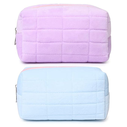 2 Pieces Makeup Bag Cute Cosmetic Bag Plush Blue Purple Makeup Pouch Travel Toiletry Bag Organizer Makeup Brushes Storage Bag for Women