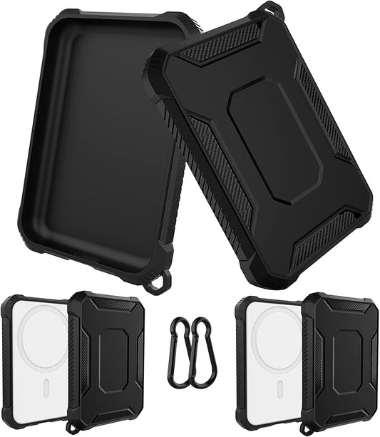2 Pack Case Compatible with Magsafe Battery Pack Cover, GHIJKL Slim TPU Carbon Fiber Design Protective Case Cover with Keychain Anti-Shockproof Rugged Bumper Shell for Magsafe Battery Pack