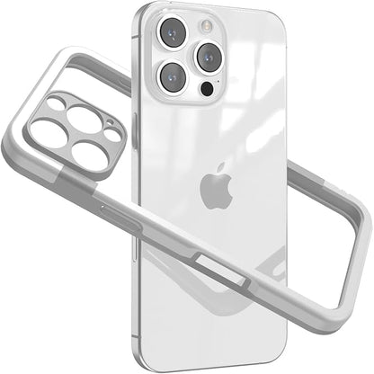 for iPhone 16 Pro Max Bumper Case, Hybrid Protection Heat Dissipation Frame No-Back Phone Cover Case 6.9" 2024 - White & Gray