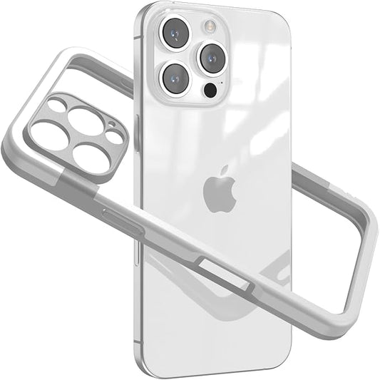 for iPhone 16 Pro Max Bumper Case, Hybrid Protection Heat Dissipation Frame No-Back Phone Cover Case 6.9" 2024 - White & Gray