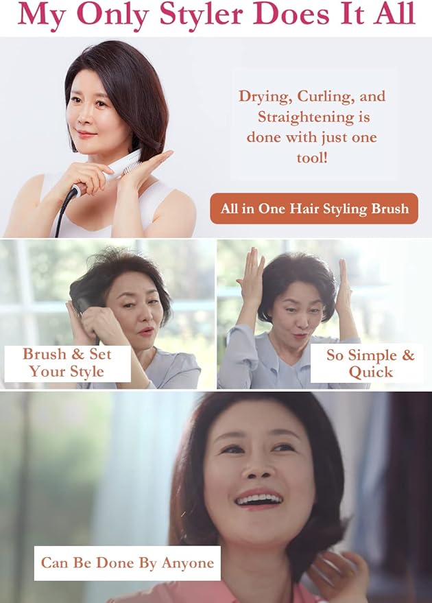 MyOnlyStyler Root Booster Hair Volumizer: One-Step Root Lifting Hot Air Heated Brush All-in-One Hair Styler - Dryer, Curler, Straightner, Volumizer in One