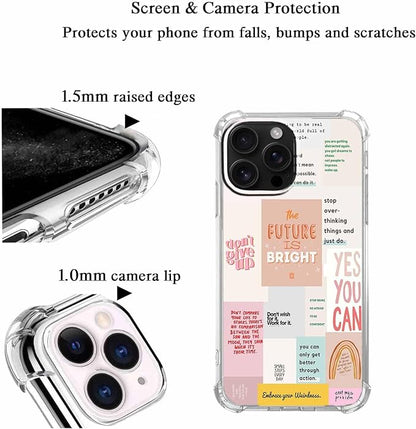 Case for iPhone 16 Pro Max with Motivational Quotes Design,Encouraging Words Collage Pattern for Teen,Soft TPU Bumper Phone Cover(16pm,Positive)