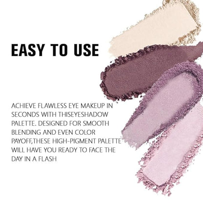 4 Colors Dark Pink Purple Brown Beige Eye Shadow Powder Palette Makeup, Neutral Matte Cream Shimmer Quads Eyeshadow Palette for Women Highly Pigmented Waterproof, paleta de sombras de ojos, Vegan 02