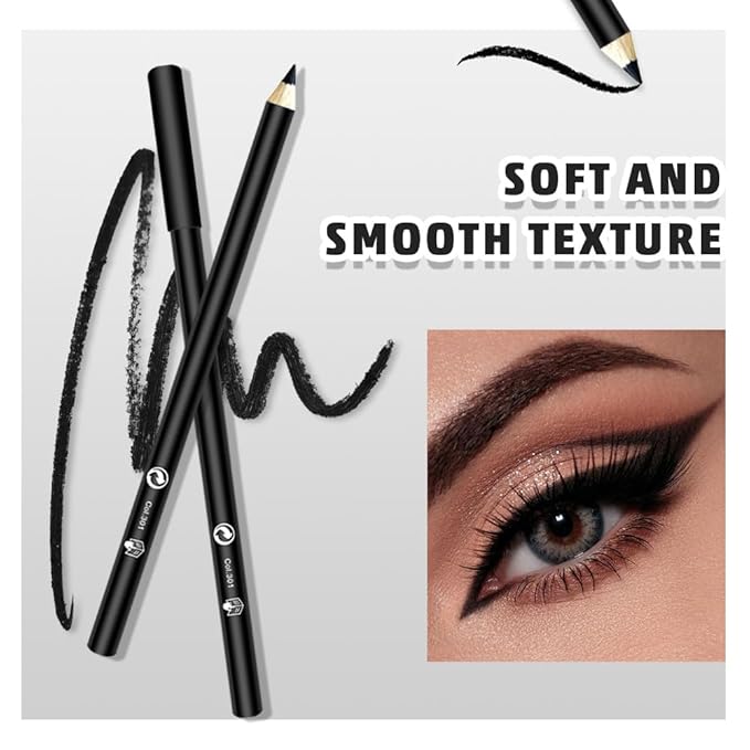 12 Pcs Black Eyeliner Penicls Eyebrow Set for Women, Highly Pigmented, Easy to Color, Long Lasting,Professional Eye Makeup Pencil, Soft & Smooth (12Pcs-Smooth Creamy Black Pencil)