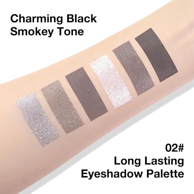 Kaely 6 Color Mini Black Smoky Eyeshadow Palette Makeup, Highly Pigmented Eye Shadow Palette Waterproof, Glitter Shimmer Eye Shadow Palette, paleta de sombras de ojos, Vegan & Cruelty-free, 02