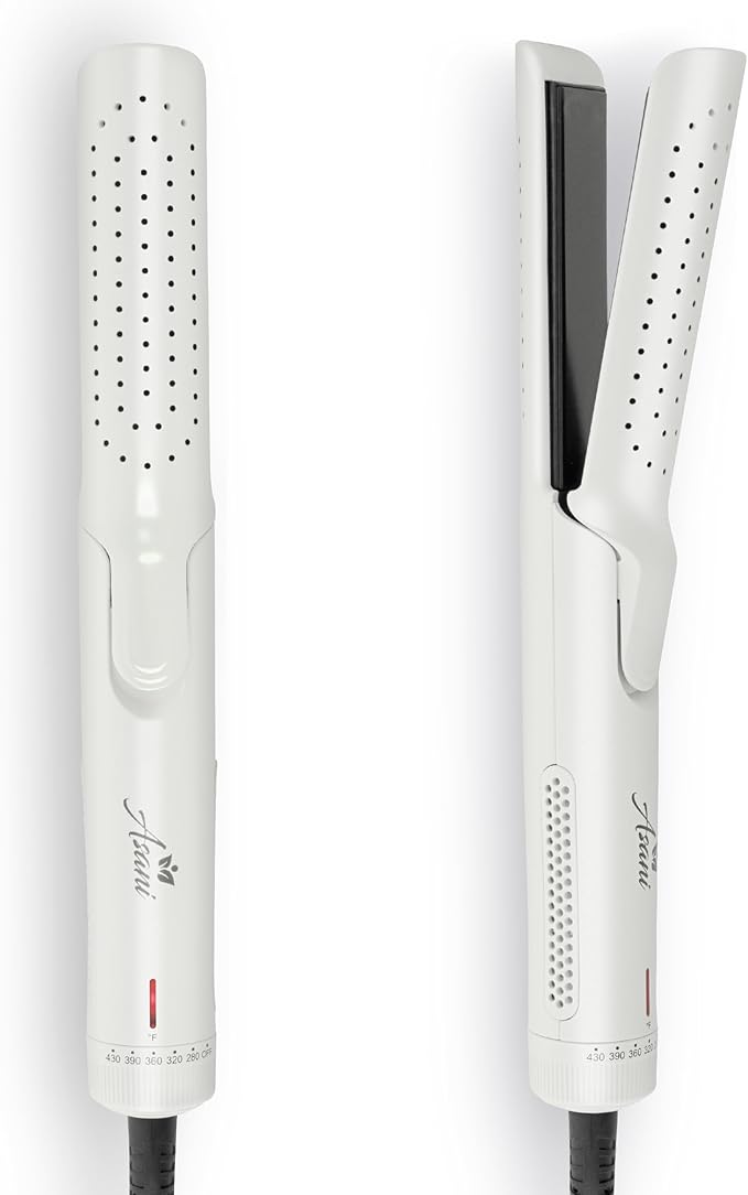 Asani 360° Airflow Styler - 2-in-1 Professional Curling Wand & Hair Straightener - Flat Iron Curler with Cooling Fan, Air Vents - Crimper Styling Tool for Volume & All-Day Curls - For All Hair (White)