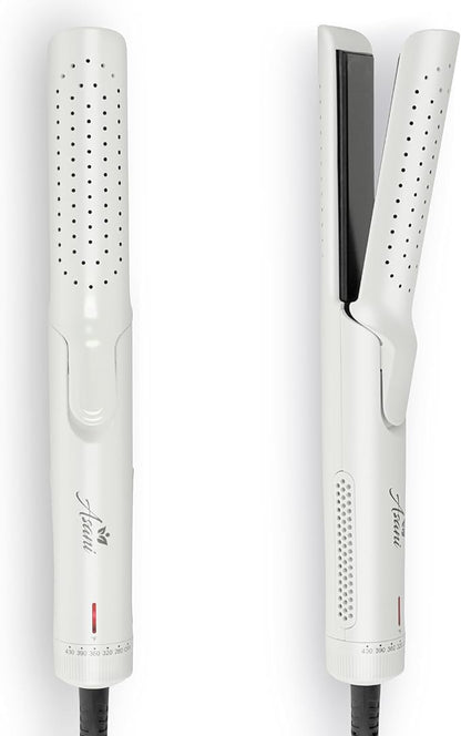 Asani 360° Airflow Styler - 2-in-1 Professional Curling Wand & Hair Straightener - Flat Iron Curler with Cooling Fan, Air Vents - Crimper Styling Tool for Volume & All-Day Curls - For All Hair (White)
