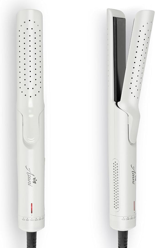 Asani 360° Airflow Styler - 2-in-1 Professional Curling Wand & Hair Straightener - Flat Iron Curler with Cooling Fan, Air Vents - Crimper Styling Tool for Volume & All-Day Curls - For All Hair (White)