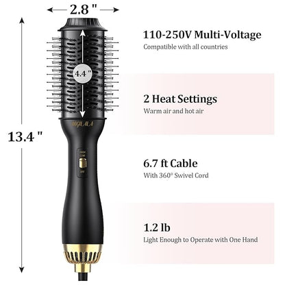 110~250V Dual Voltage Hair Dryer Brush for International Travel, EU/UK Plug Adapter & Travel Case Included, Europe Travel Essentials for Women