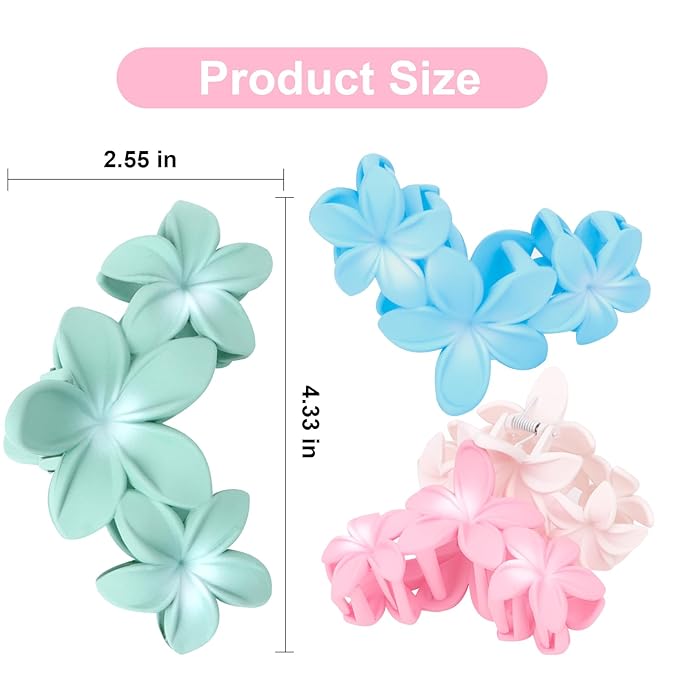 4PCS Cute Plumeria Flower Claw Hair Clips for Women - Large, Strong Hold Beach Hair Accessories for Thick Hair (Colorful)