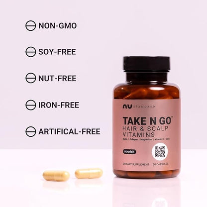 NU Standard TAKE N GO Hair Vitamins for Faster Hair Growth and Loss for Women | Collagen and Biotin Supplement | Scalp Care Treatment | Combat Hair Thinning | DHT Blockers, BioPerine | 30-Day Supply