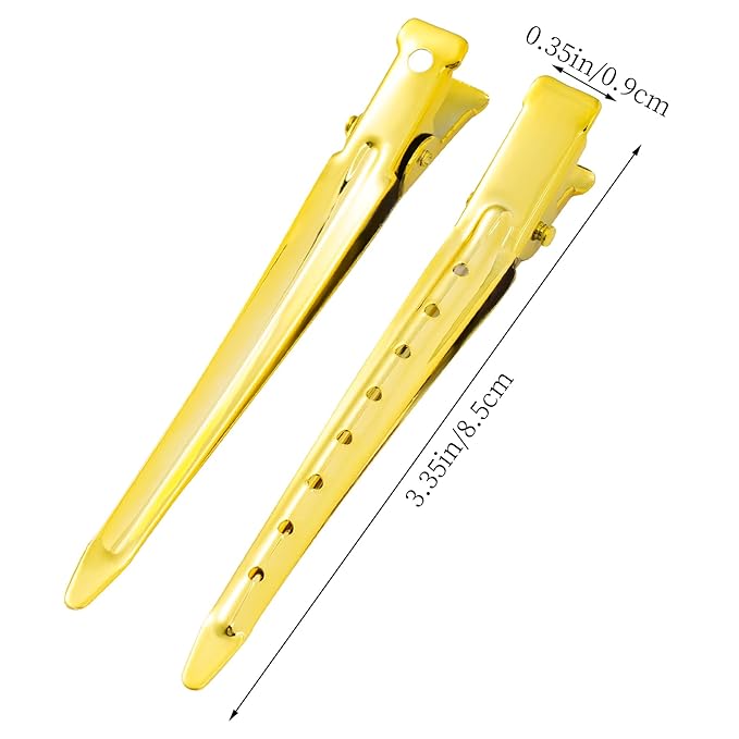 24 Packs Duck Bill Clips, Bantoye 3.35 Inches Rustproof Metal Alligator Curl Clips with Holes for Hair Styling, Hair Coloring, Bright Yellow
