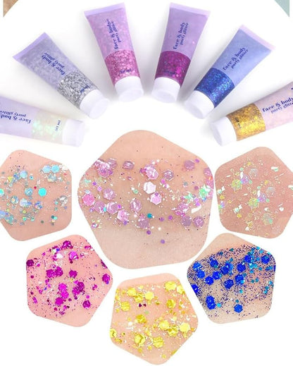 2 Color Face and Body Glitter Gel, Neon Outfit Glow Party for Body Hair Face Nail Glitter Stick Makeup.(03-Pink&06-White Moonbeam)