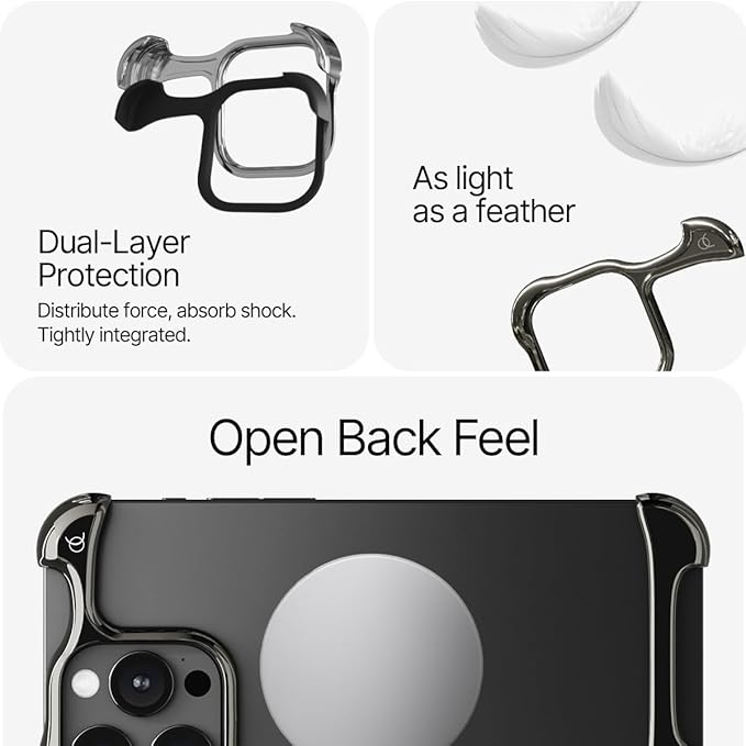 Arc Pulse Compatible with iPhone 16 Pro Max Phone Case (2024), Minimalist Protective Shock Absorption Aerospace Grade Aluminum Shells + Elastomer Inlays Easy Fit 6.9 inch (Aluminum Polished Graphite)
